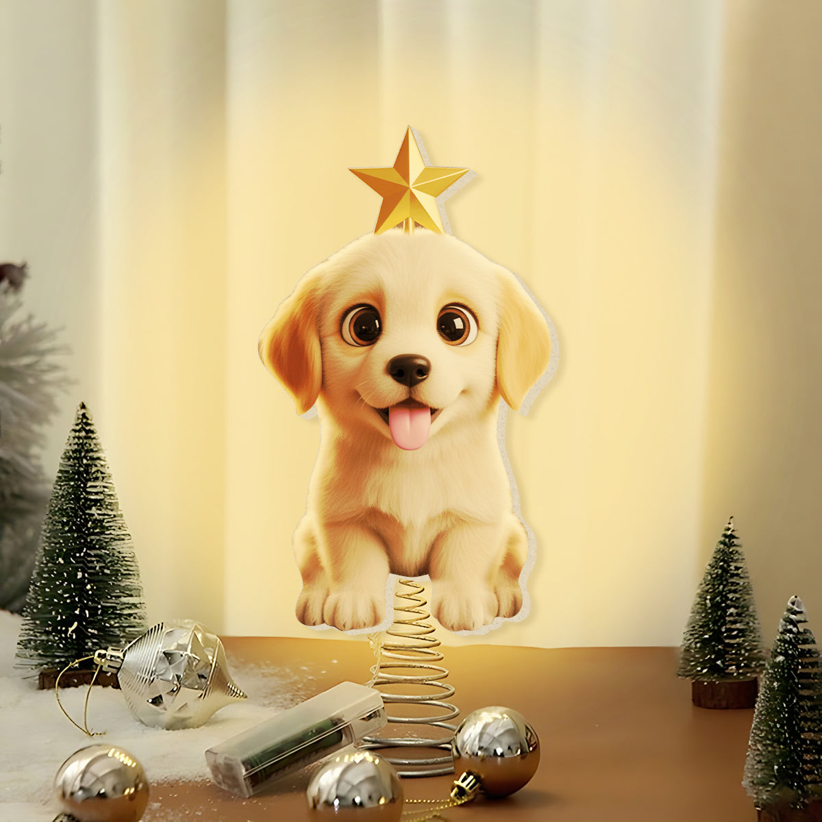 Adorable chien style chibi pour les amoureux des animaux - Décoration de sapin lumineuse LED personnalisée en forme de chien