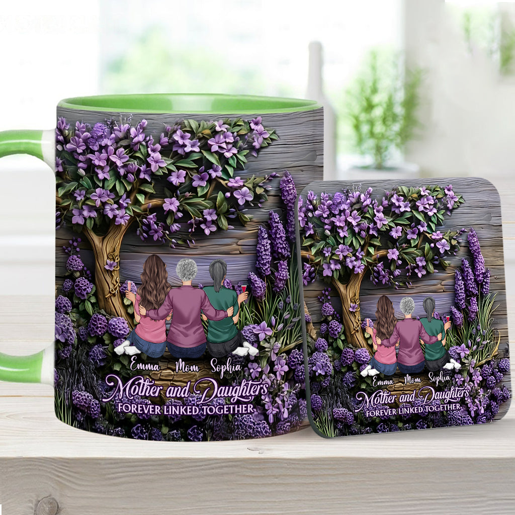 Mother And Daughters Forever Linked Together - Personalized Mother Accent Mug