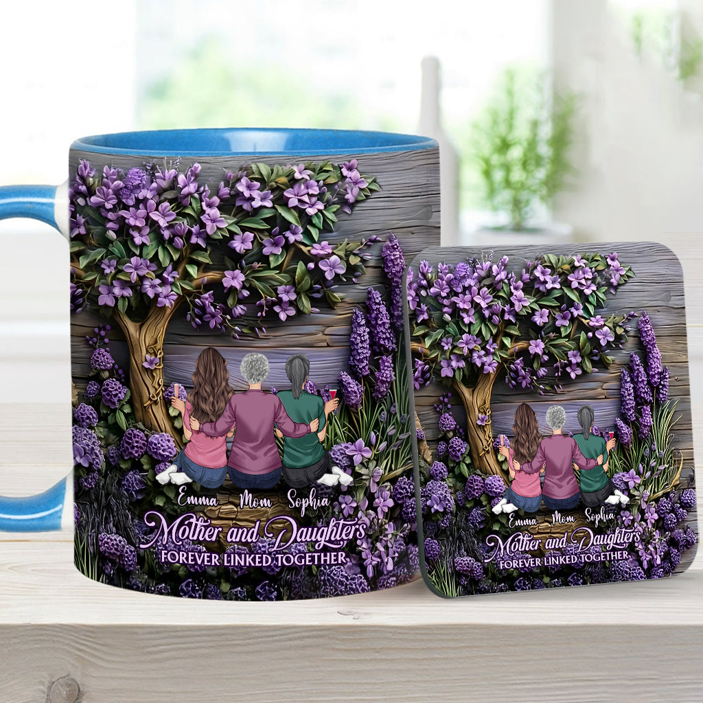 Mother And Daughters Forever Linked Together - Personalized Mother Accent Mug