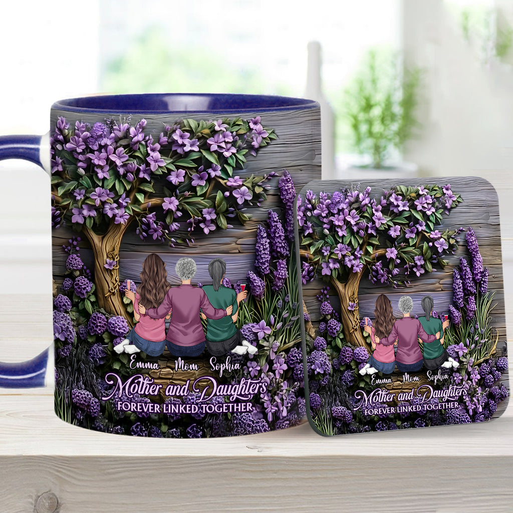 Mother And Daughters Forever Linked Together - Personalized Mother Accent Mug