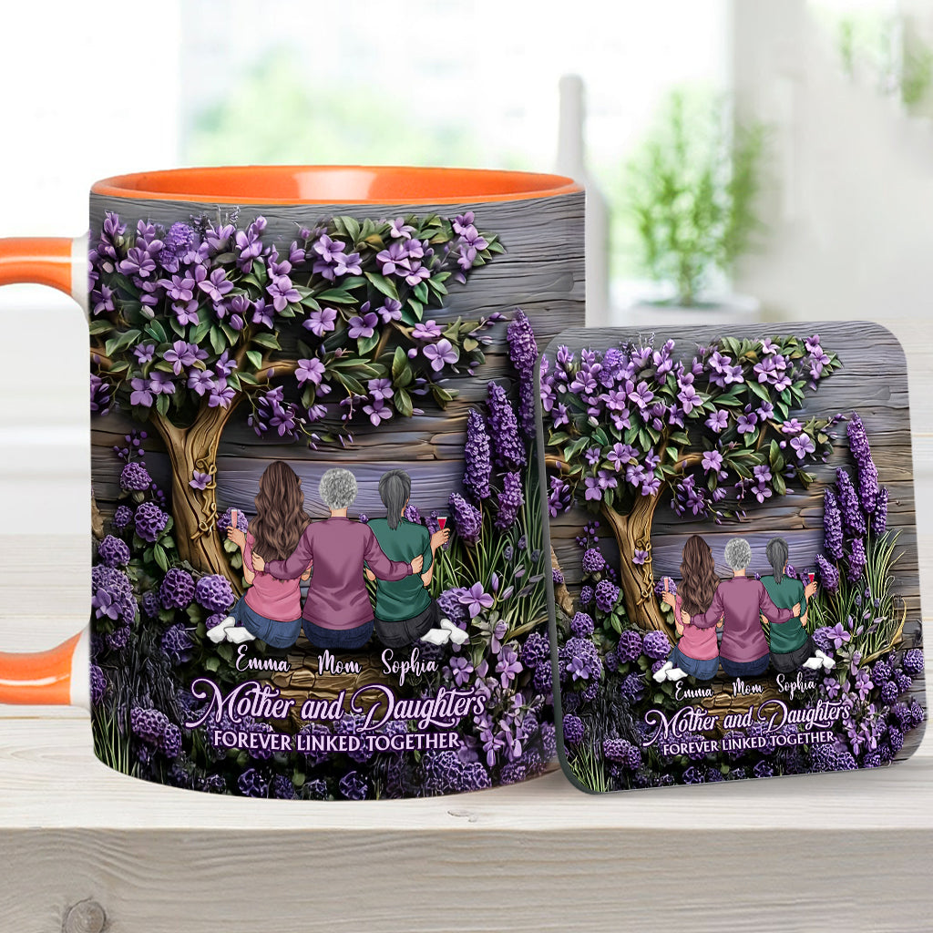 Mother And Daughters Forever Linked Together - Personalized Mother Accent Mug