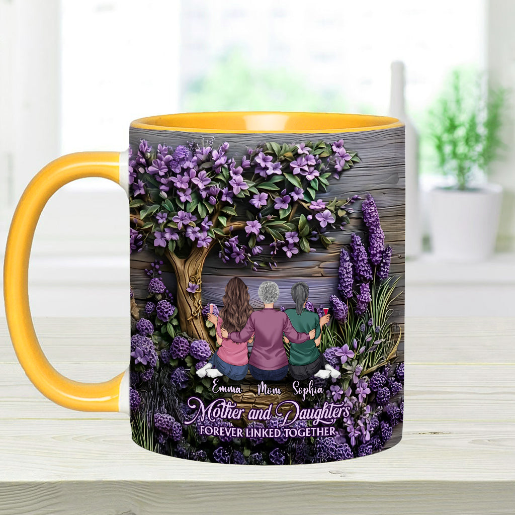 Mother And Daughters Forever Linked Together - Personalized Mother Accent Mug