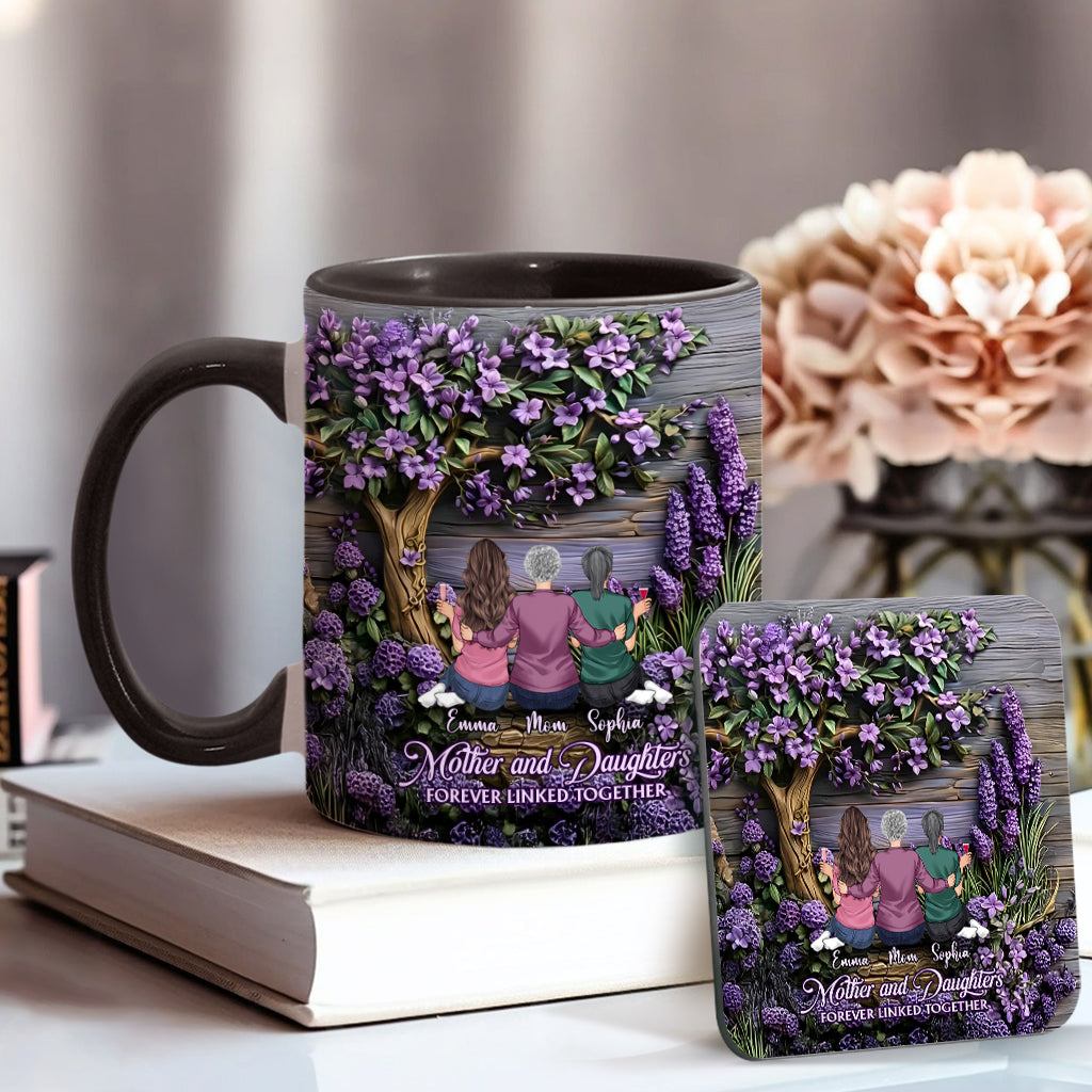 Mother And Daughters Forever Linked Together - Personalized Mother Accent Mug