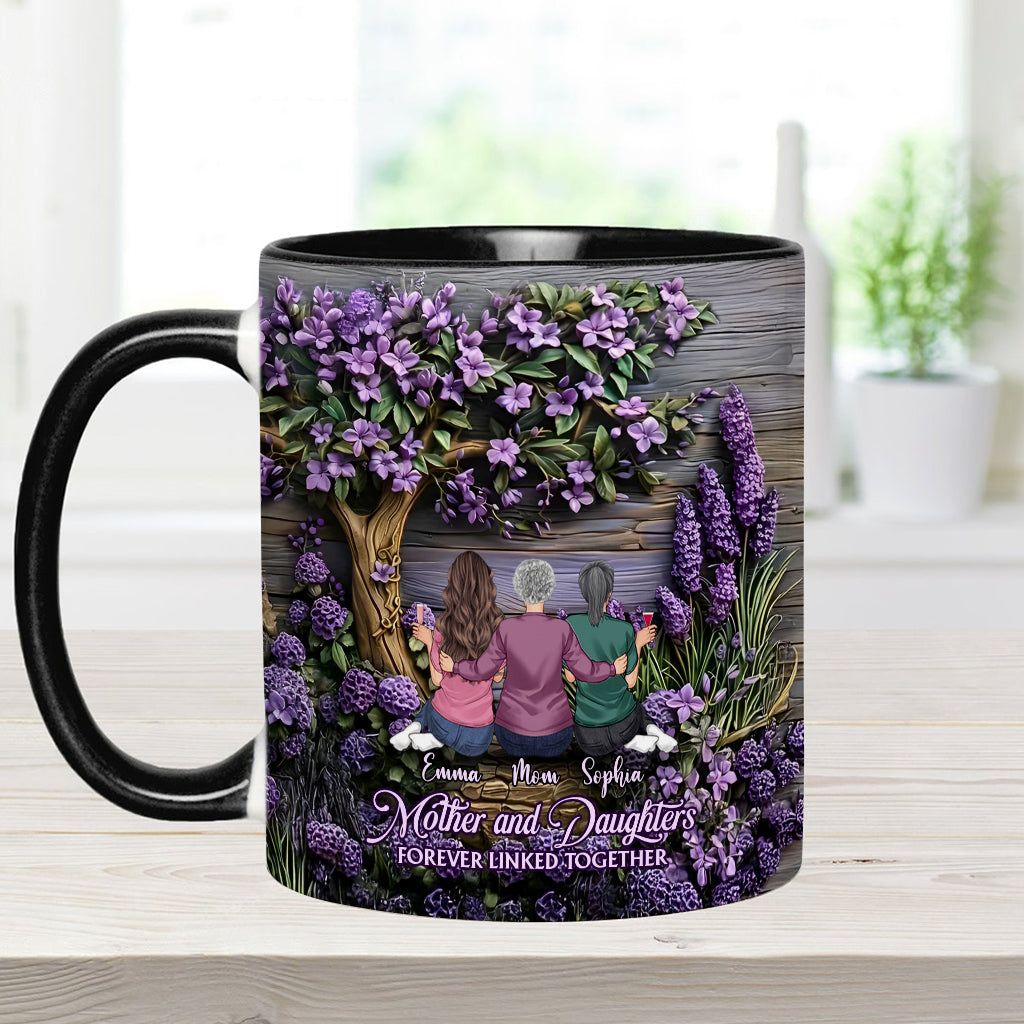 Mother And Daughters Forever Linked Together - Personalized Mother Accent Mug