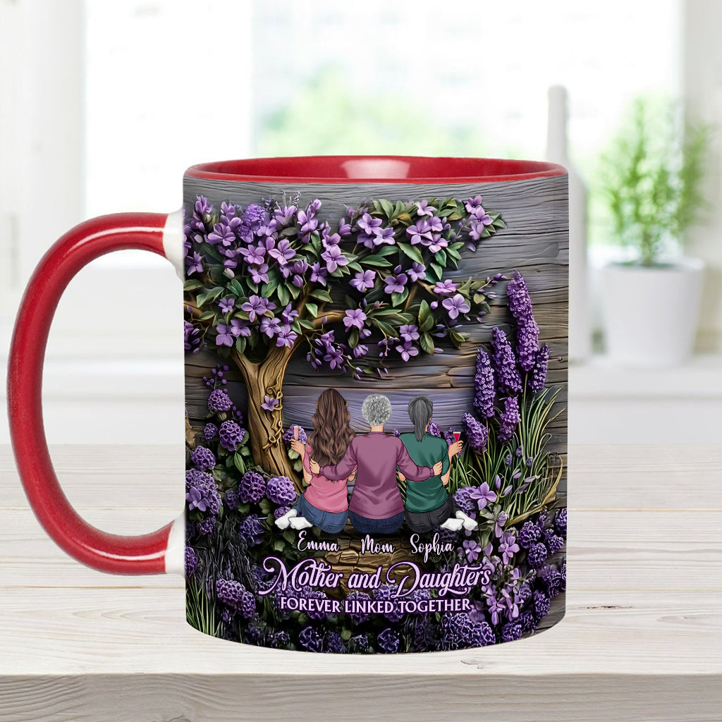 Mother And Daughters Forever Linked Together - Personalized Mother Accent Mug