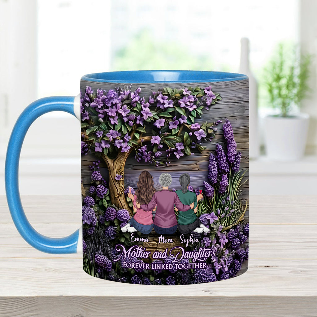 Mother And Daughters Forever Linked Together - Personalized Mother Accent Mug