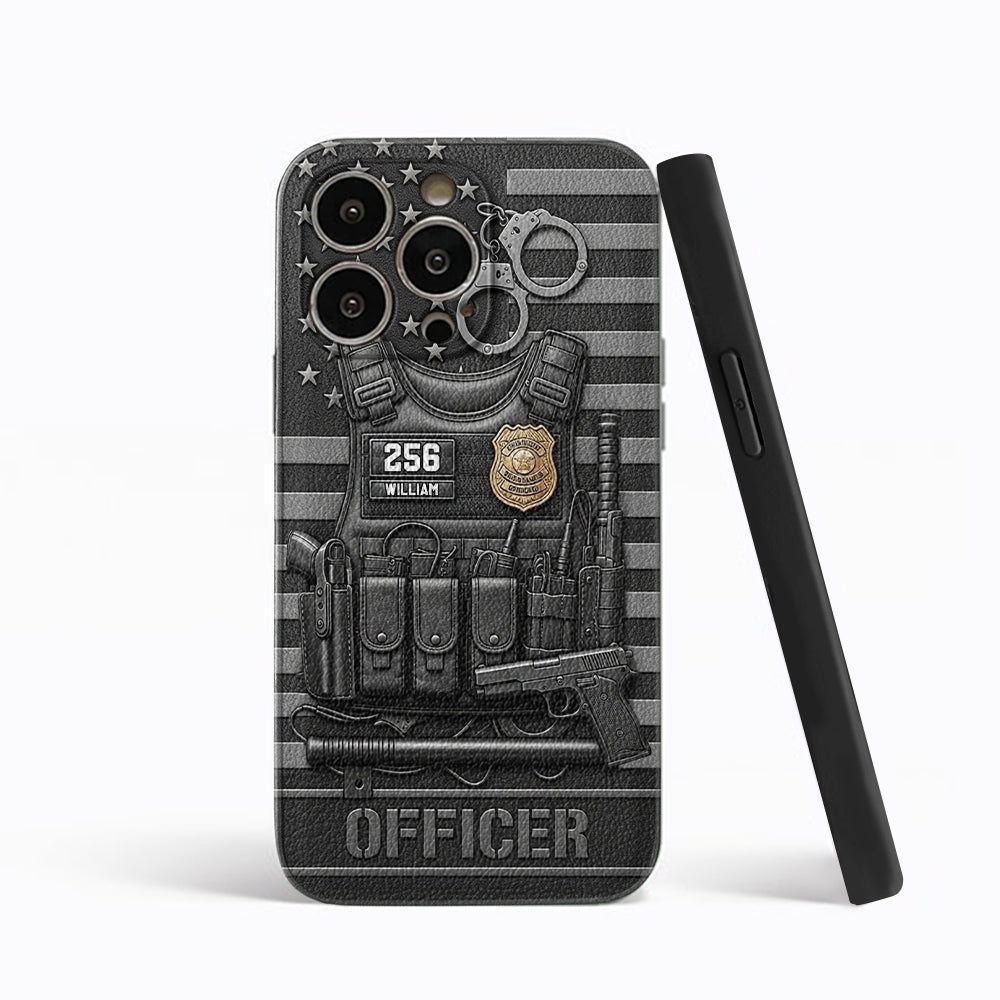 Servir et protéger - Étui de téléphone en cuir personnalisé pour policier