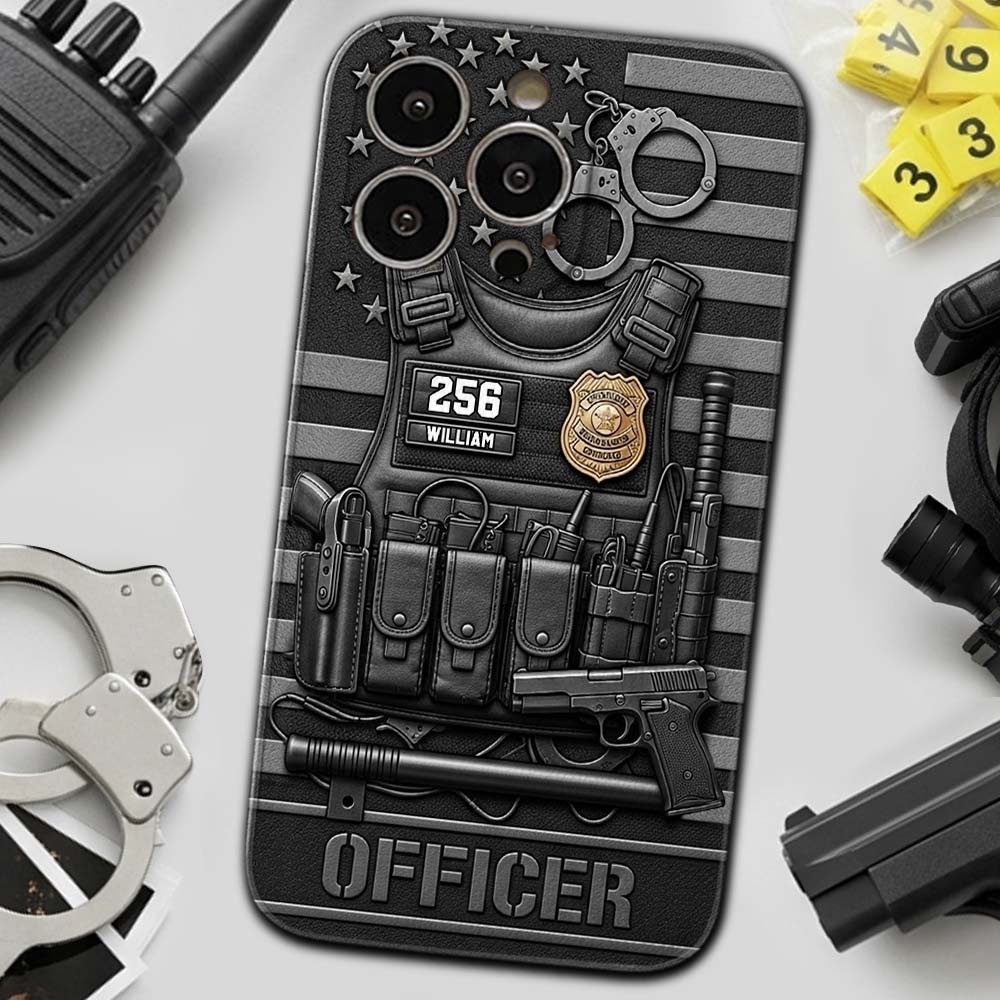 Servir et protéger - Étui de téléphone en cuir personnalisé pour policier