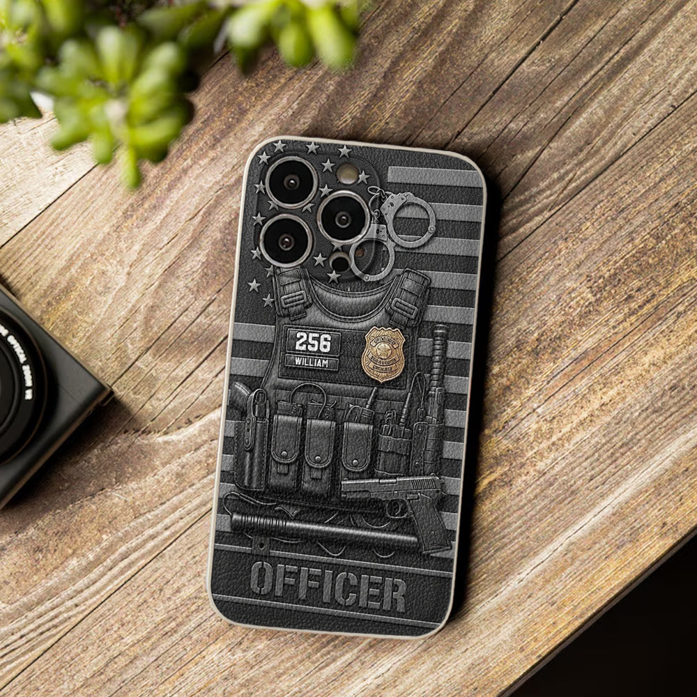 Servir et protéger - Étui de téléphone en cuir personnalisé pour policier