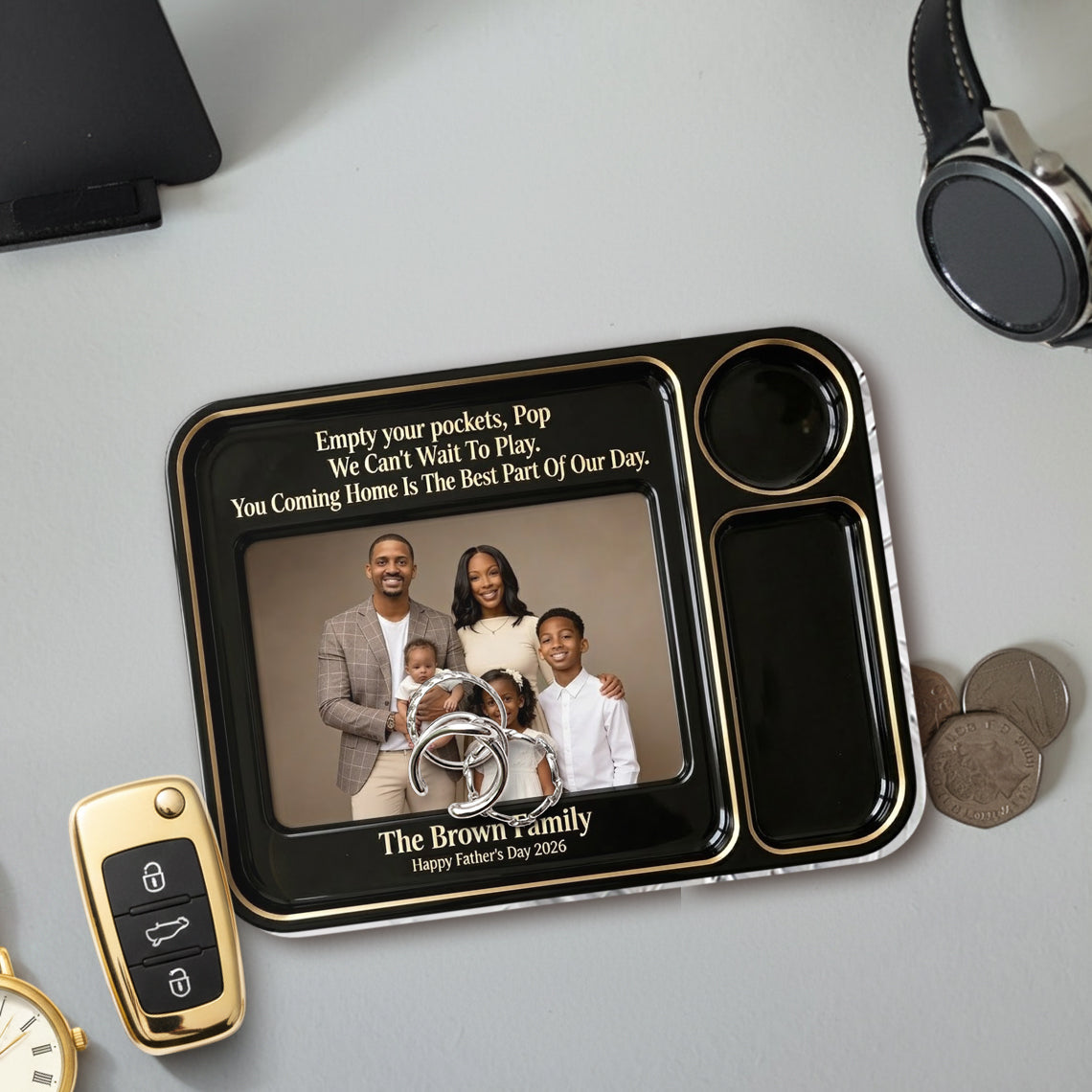 Geschenk zum Vatertag, Schlüssel- & Geldbörse-Tablett - Personalisierbares Vater-Tablett