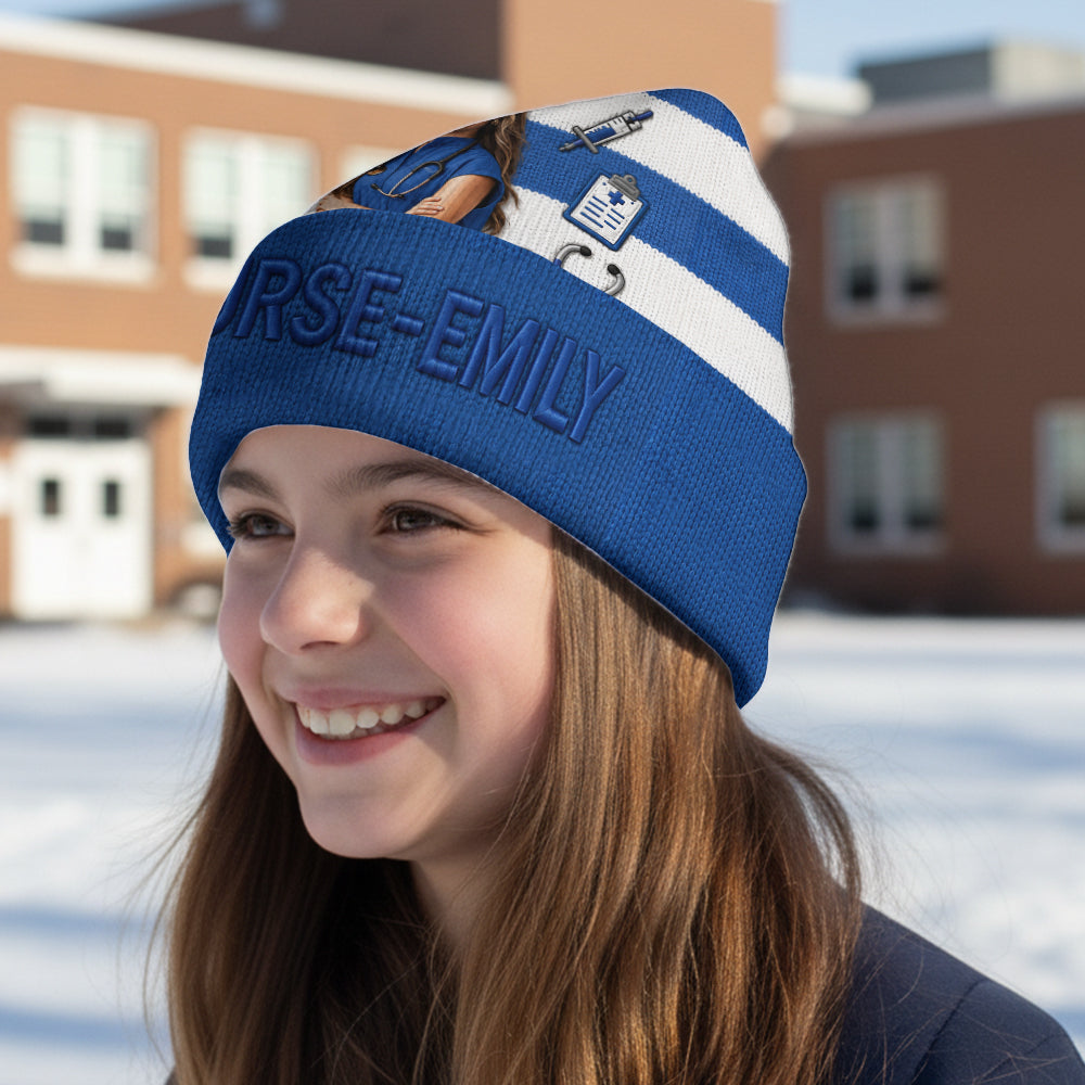 Any Photo Love My Job - Personalized Nurse Beanie Hat