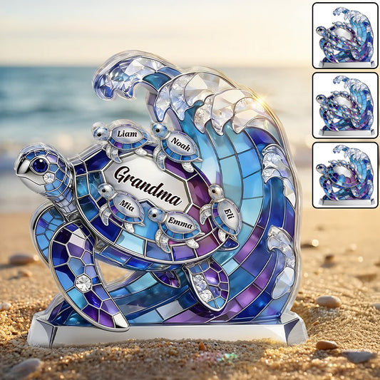 Personalisierte Geschenkidee für Mama und Oma - Individuelle Schildkröte Acrylplakette zum Muttertag