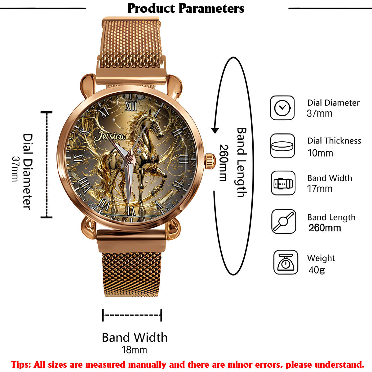 Liebe zum Pferd – Personalisierte Damen-Handuhr mit Pferdemotiv 