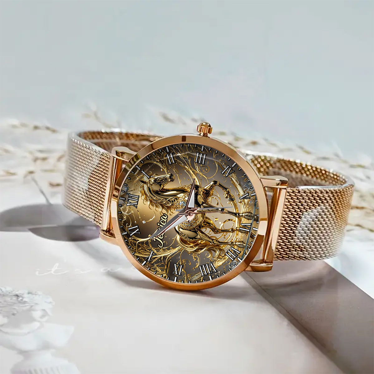 Liebe zum Pferd – Personalisierte Damen-Handuhr mit Pferdemotiv 