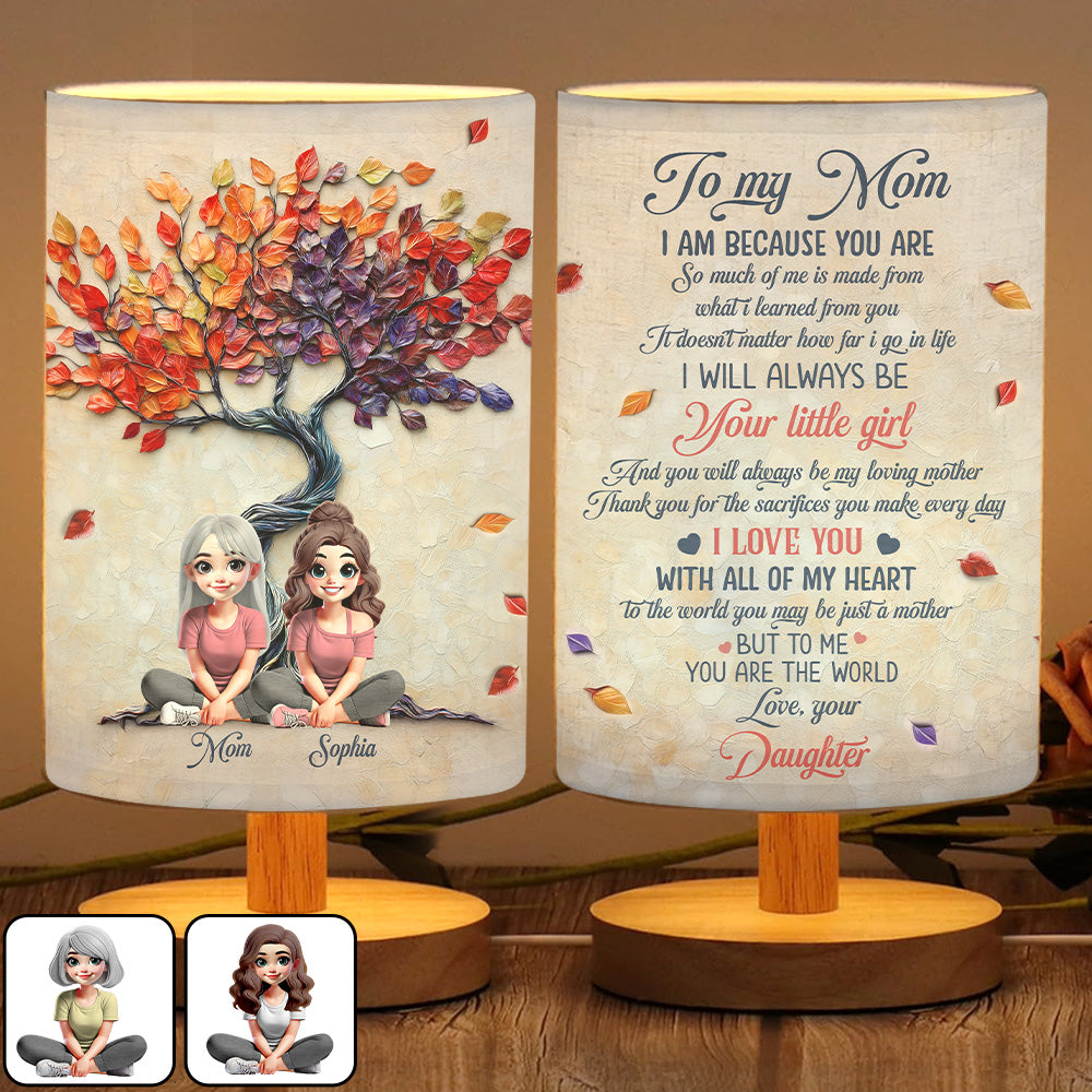 To My Mom - Personalized Mother Tableside Lamp With Wood Base