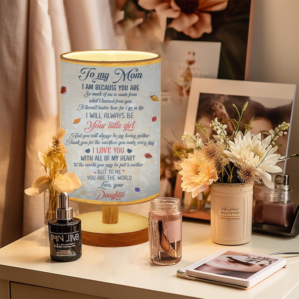 To My Mom - Personalized Mother Tableside Lamp With Wood Base