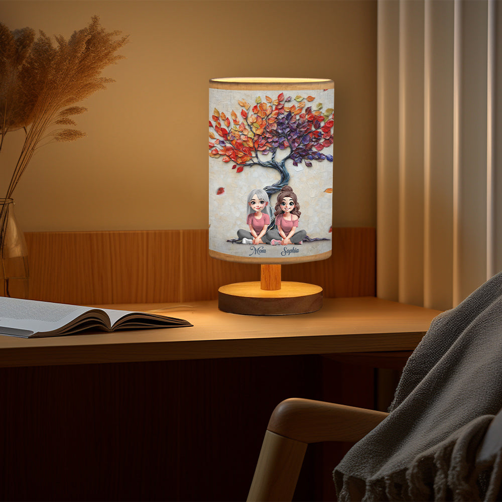To My Mom - Personalized Mother Tableside Lamp With Wood Base