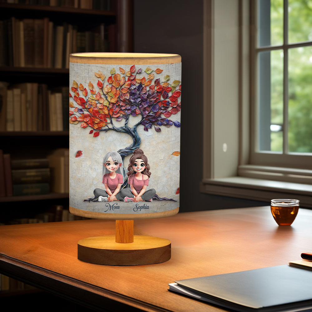 To My Mom - Personalized Mother Tableside Lamp With Wood Base