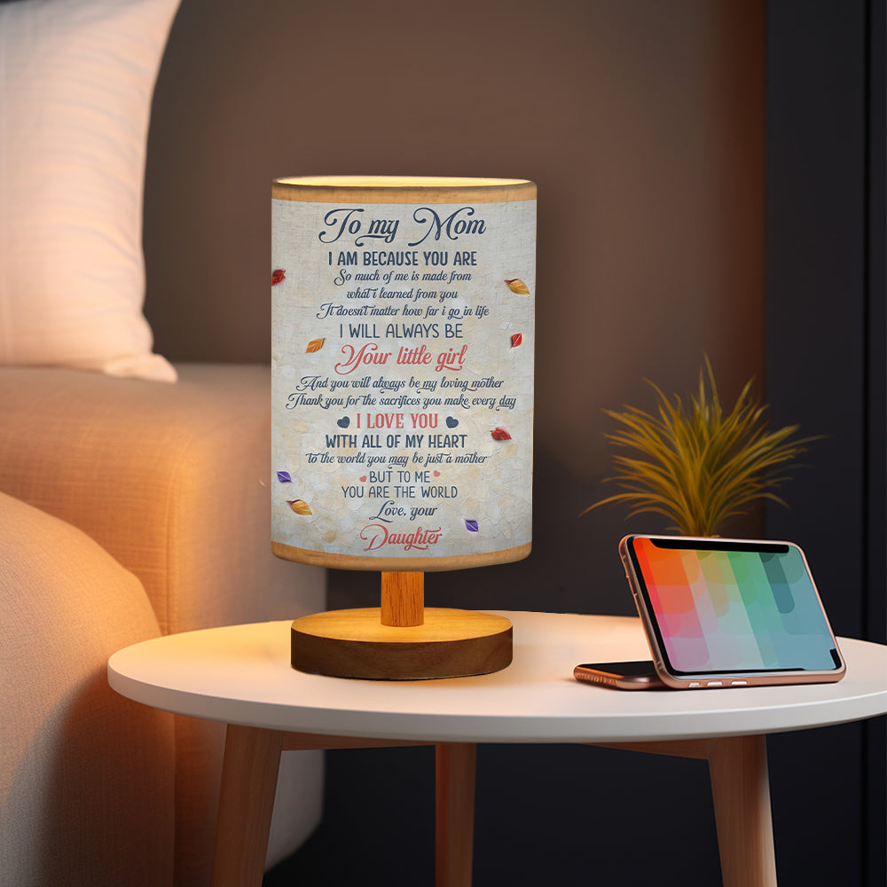 To My Mom - Personalized Mother Tableside Lamp With Wood Base
