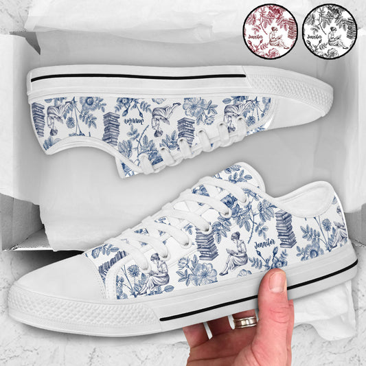Toile de Jouy pour les amoureux de la lecture - Chaussures basses personnalisées avec des livres
