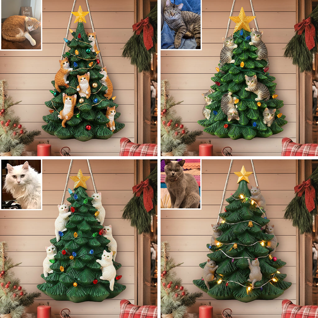 Weihnachtsbaum für freche Katzen – Personalisiertes Holzschild in Katzenform für Tierliebhaber