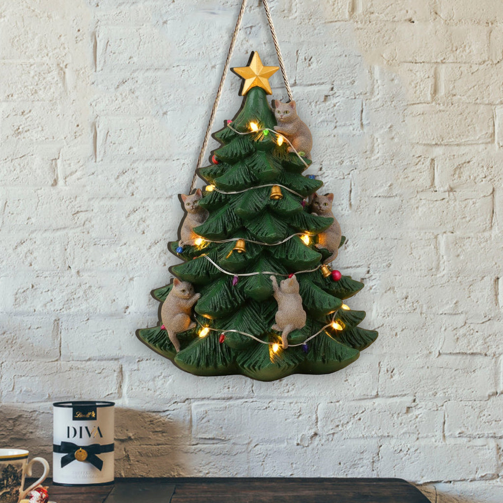 Weihnachtsbaum für freche Katzen – Personalisiertes Holzschild in Katzenform für Tierliebhaber
