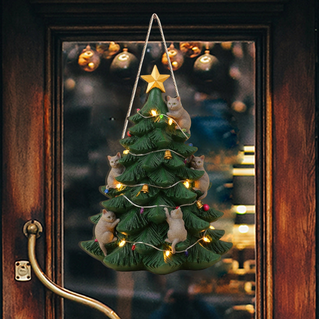 Weihnachtsbaum für freche Katzen – Personalisiertes Holzschild in Katzenform für Tierliebhaber