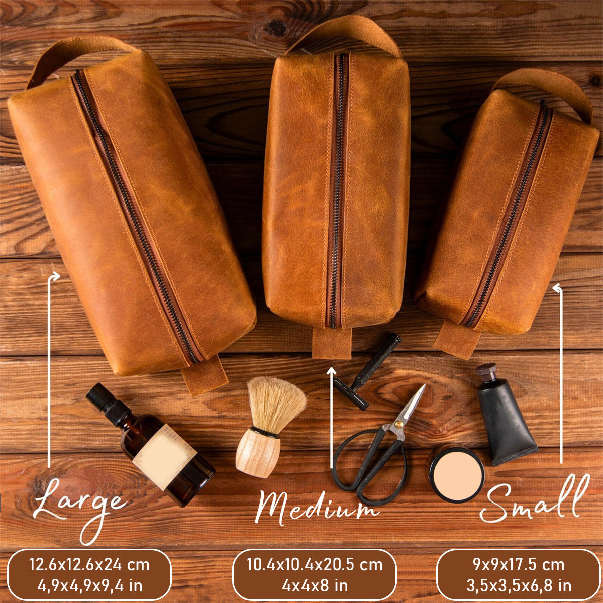 Travel Toiletry Bag, Multifunctional Organizer, Gift for Men - Personalized Real Men Leather Toiletry Bag