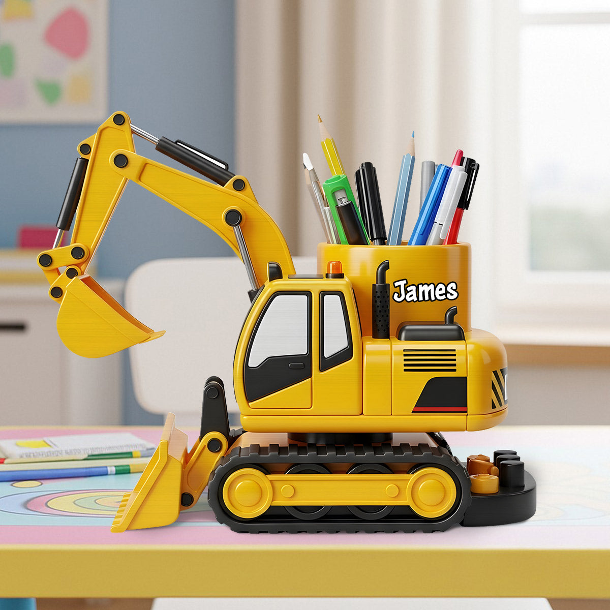 Véhicule de chantier cool - Porte-stylo en bois personnalisé pour enfant