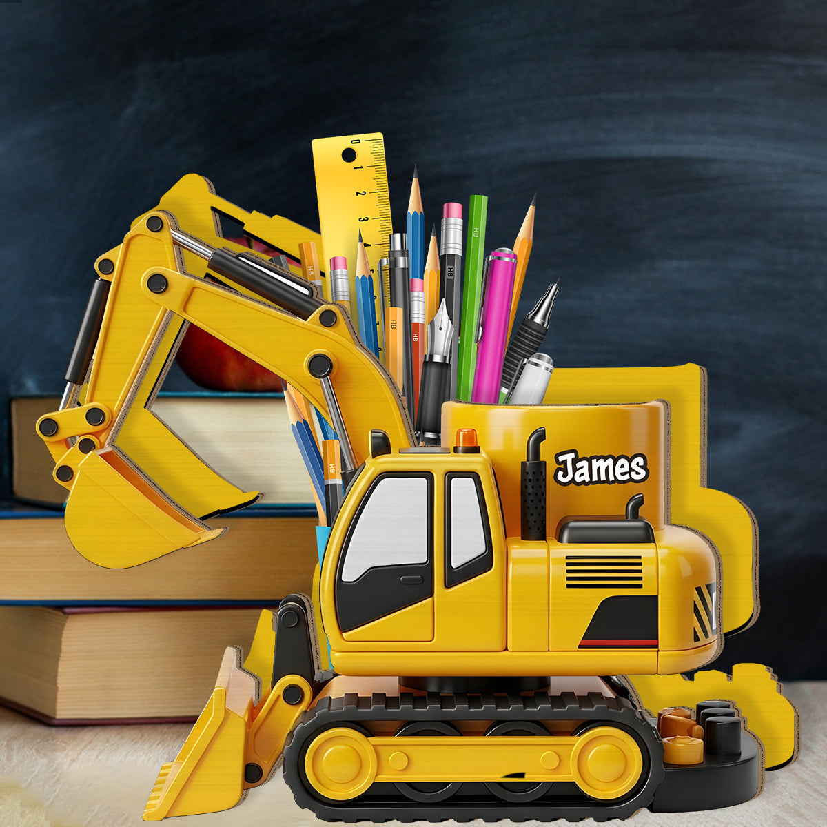 Véhicule de chantier cool - Porte-stylo en bois personnalisé pour enfant