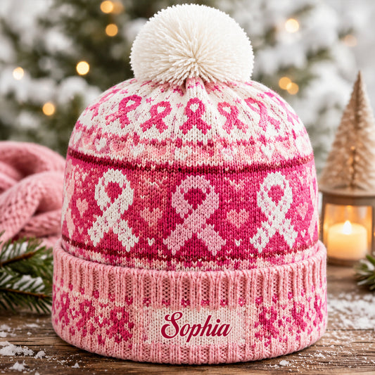 Pink Ribbon Liebe & Hoffnung - Personalisierte Mütze zur Brustkrebsbewusstsein