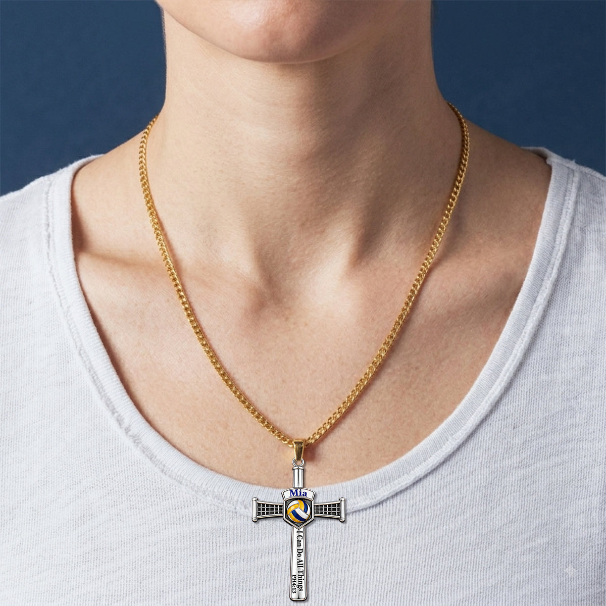 I Can Do All Things - Personalized Volleyball Shaped Metal Pendant Necklace