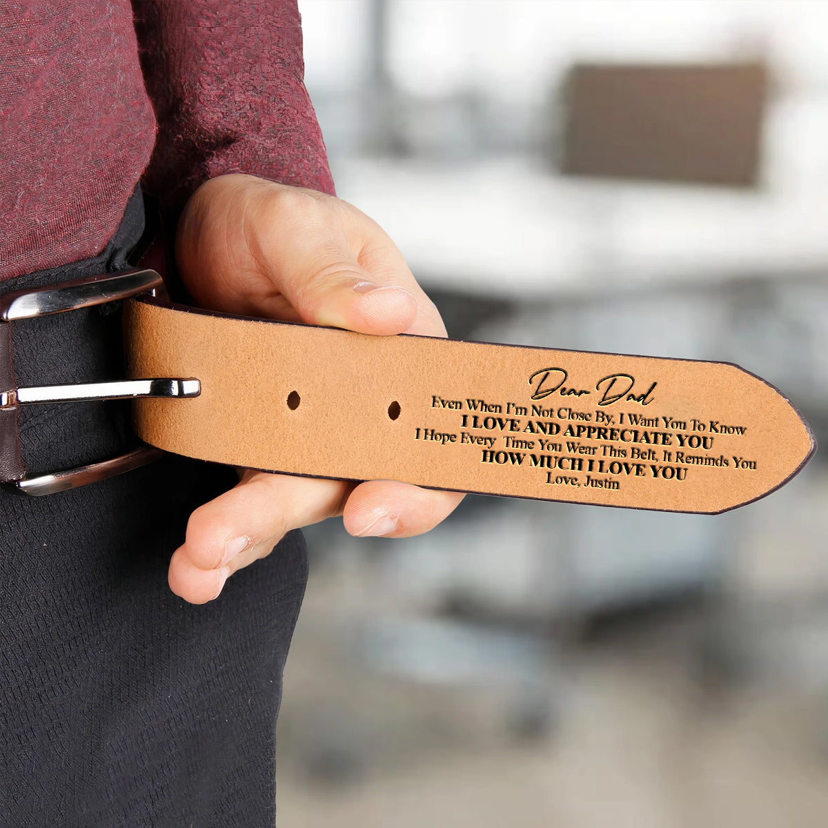 I Love You - Personalized Father Leather Belt