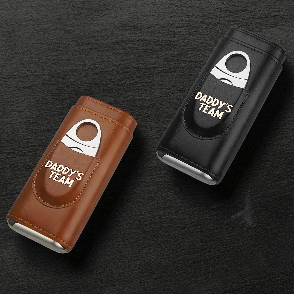 Daddy's Team Fist Bump - Personalized Father Leather Cigar Humidor Case