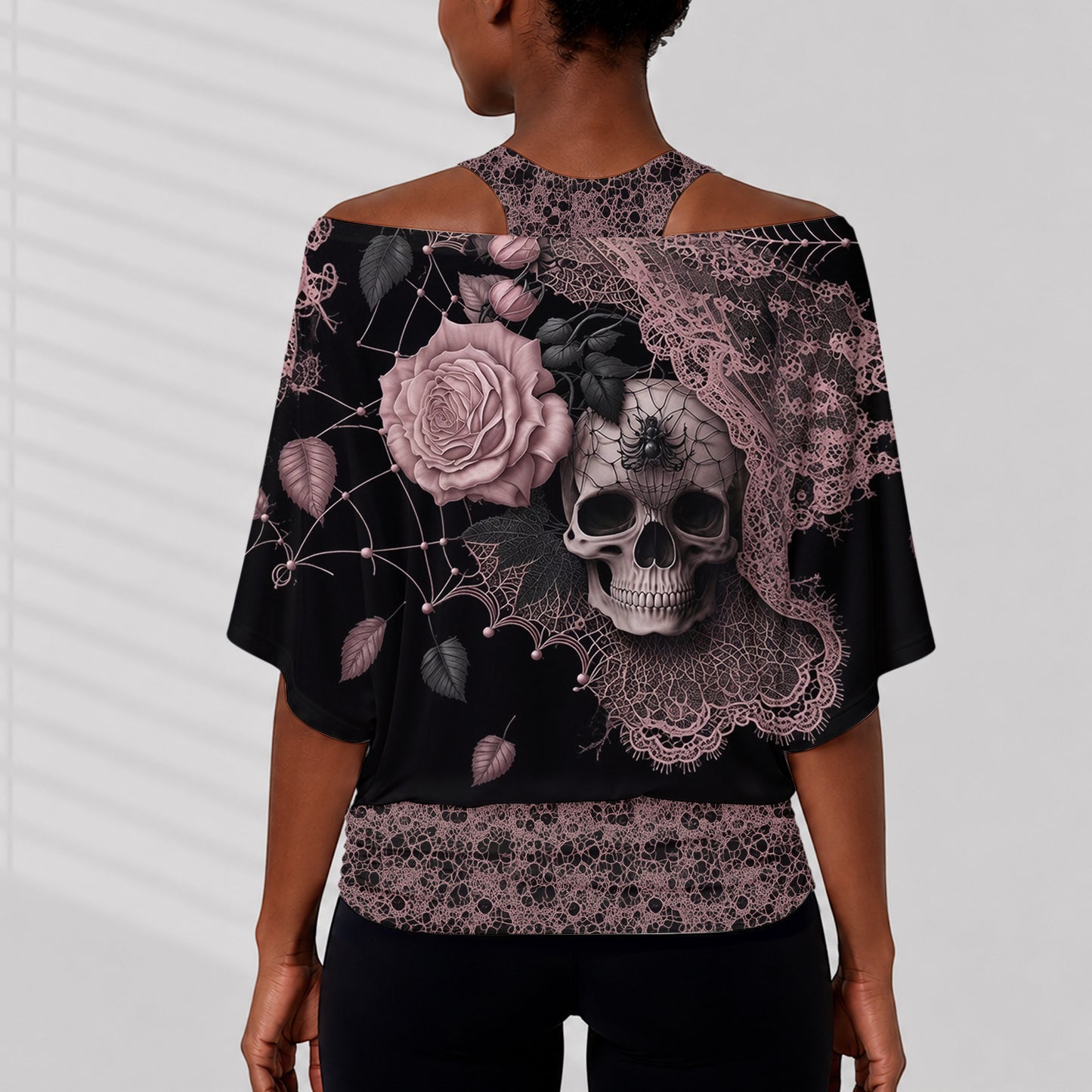 Beautiful Rose Skull - Personalized Skull Off-Shoulder Top Set
