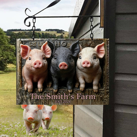 Welcome To Our Farm - Personalized Pig Lover Rectangle Metal Sign