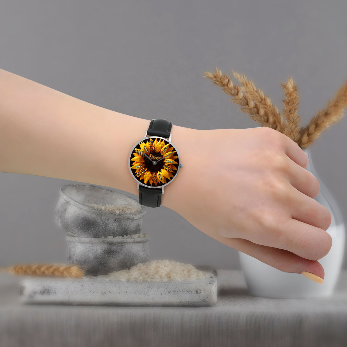 Nana, Mom, Auntie Family Sunflower - Personalized Grandma Hand Watch