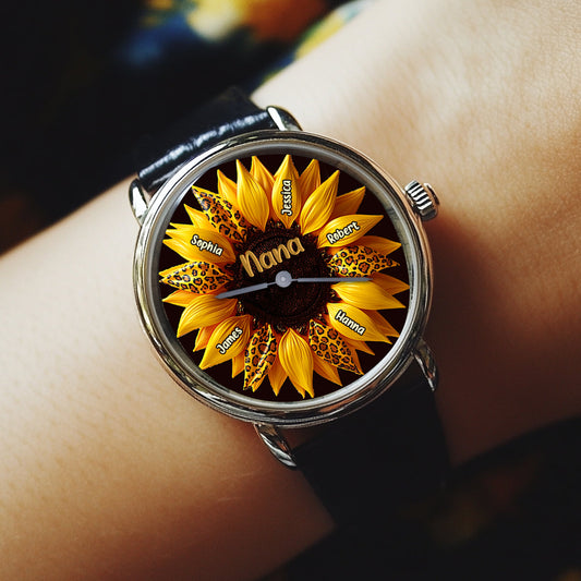 Nana, Mom, Auntie Family Sunflower - Personalized Grandma Hand Watch