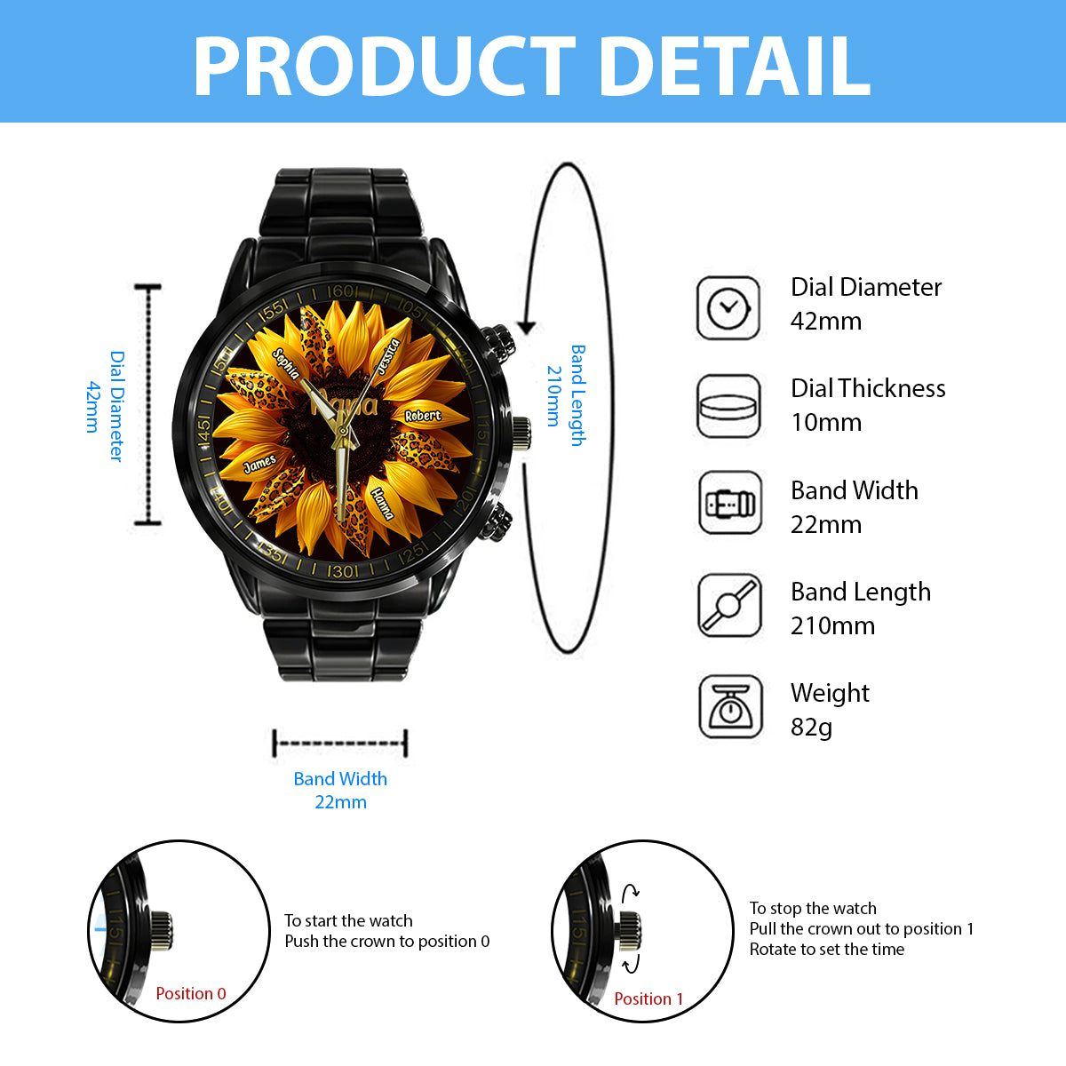 Nana, Mom, Auntie Family Sunflower - Personalized Grandma Hand Watch