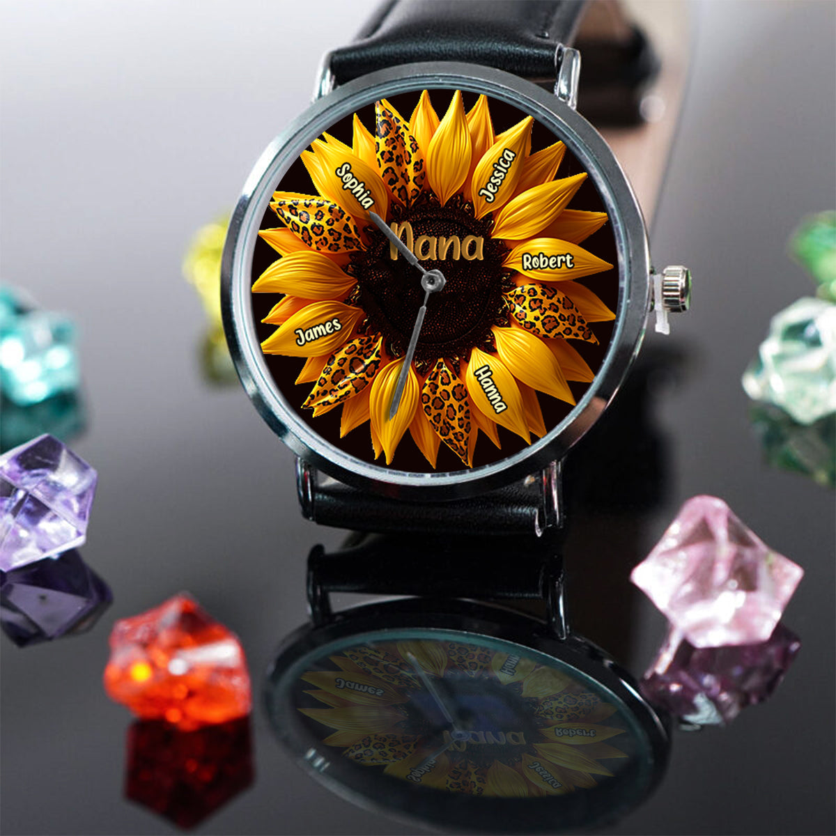 Nana, Mom, Auntie Family Sunflower - Personalized Grandma Hand Watch