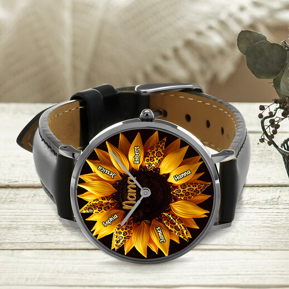 Nana, Mom, Auntie Family Sunflower - Personalized Grandma Hand Watch