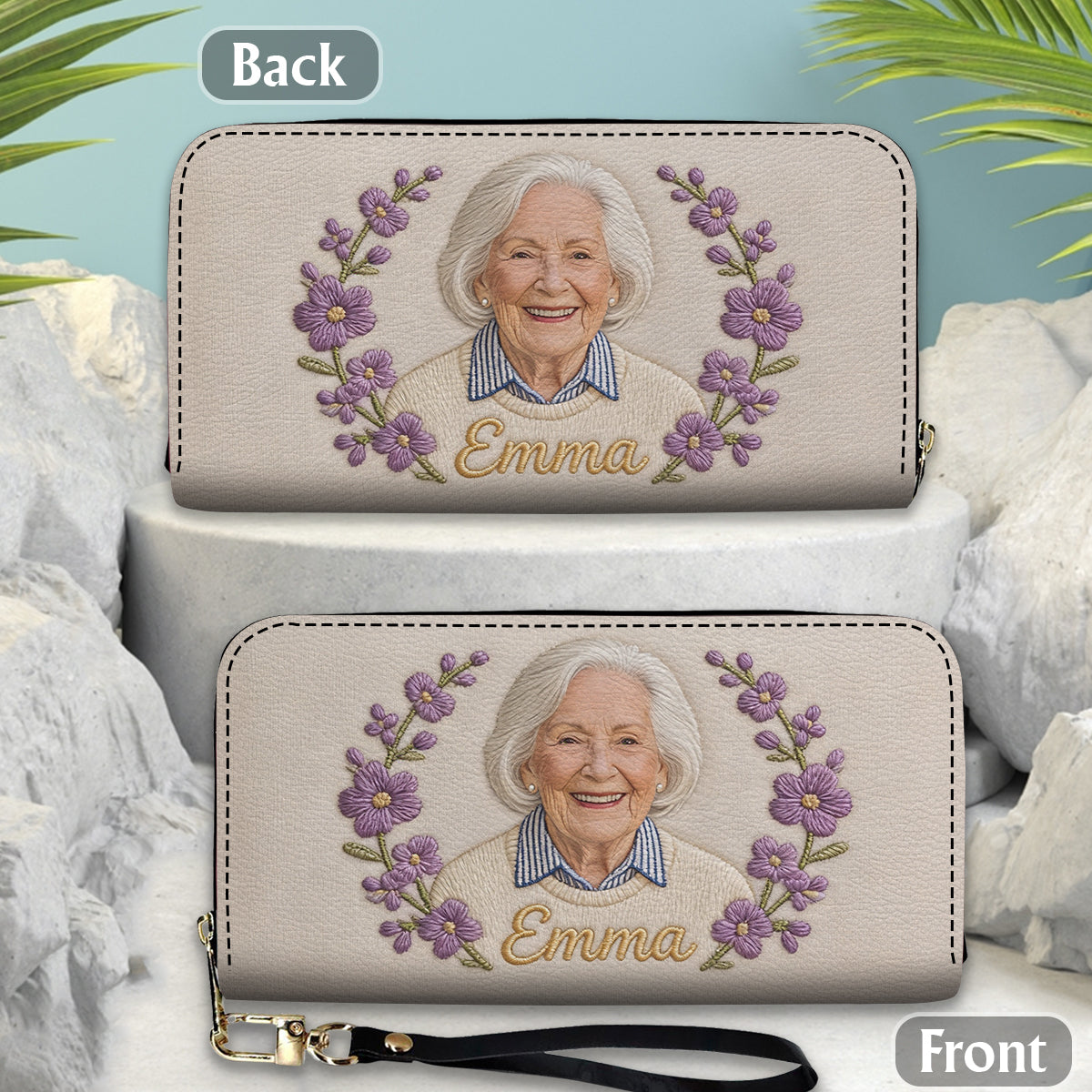 Personalisierte Geburtsblume & Name - Selbstliebe-Geldbörse aus Leder