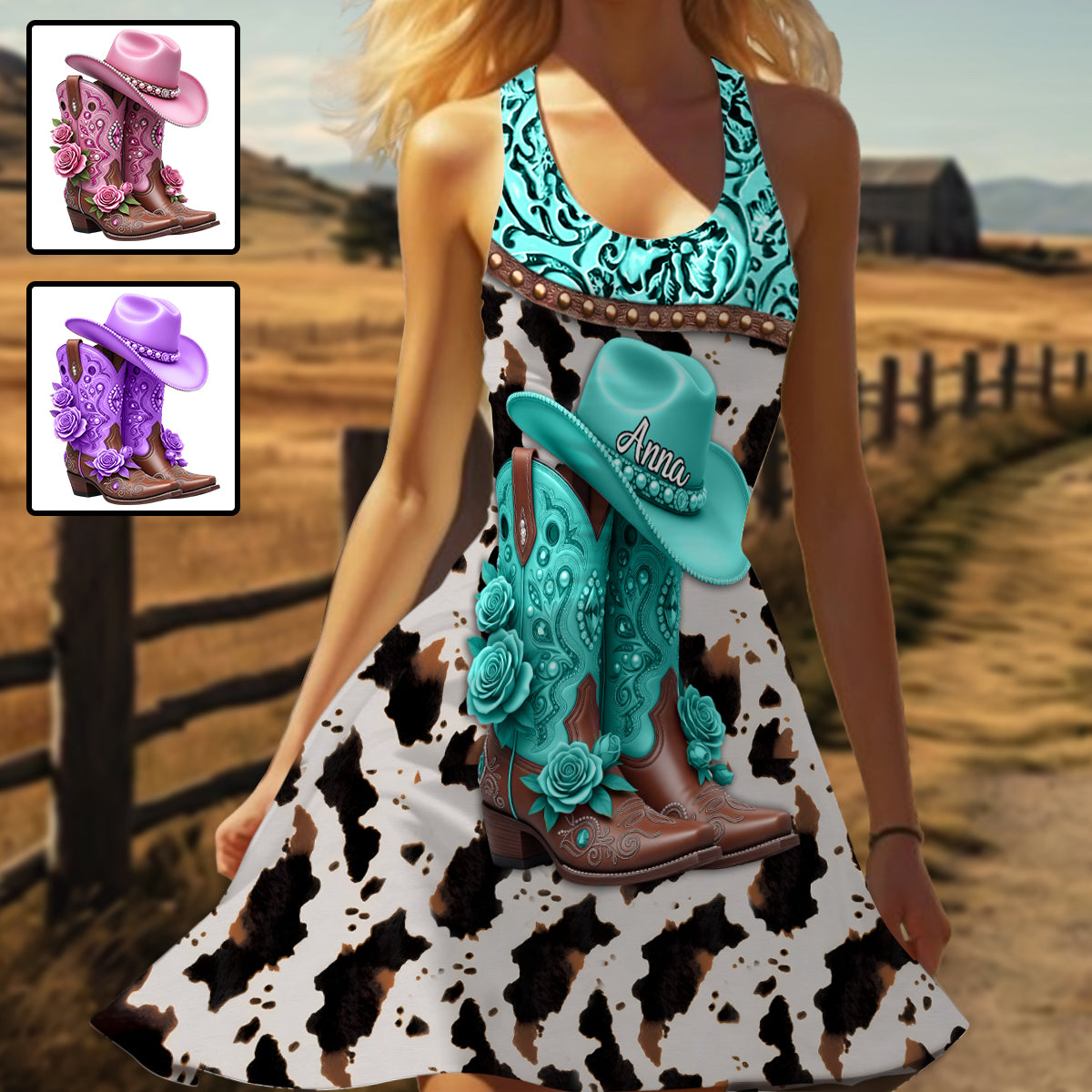 Western-Cowgirl-Stiefel - Personalisiertes ärmelloses Cowgirl-Kleid