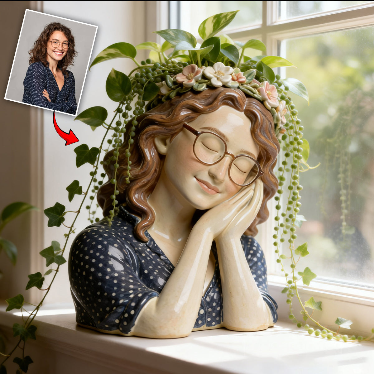 Dreaming Girl - Personalized Gardening Custom Shape Acrylic Flower Vase
