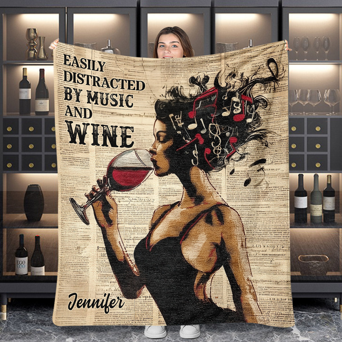 Leicht ablenkbar durch Musik und Wein – Personalisierte Weindecke