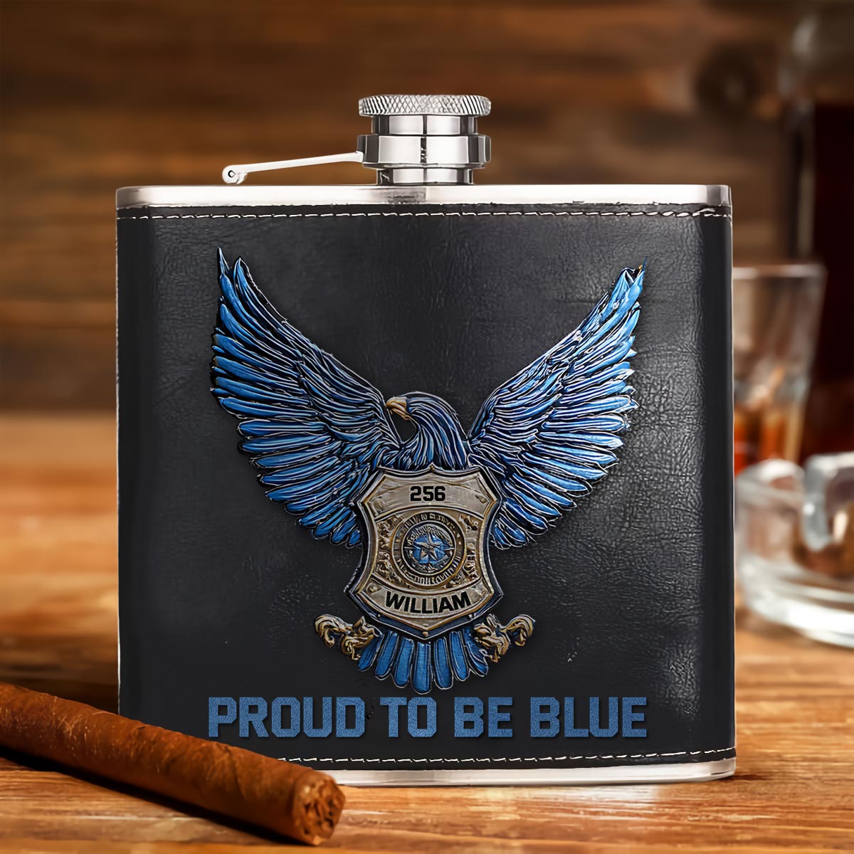 Fier d'être bleu - Flasque personnalisée pour policier