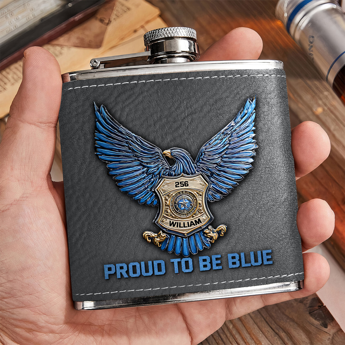 Fier d'être bleu - Flasque personnalisée pour policier