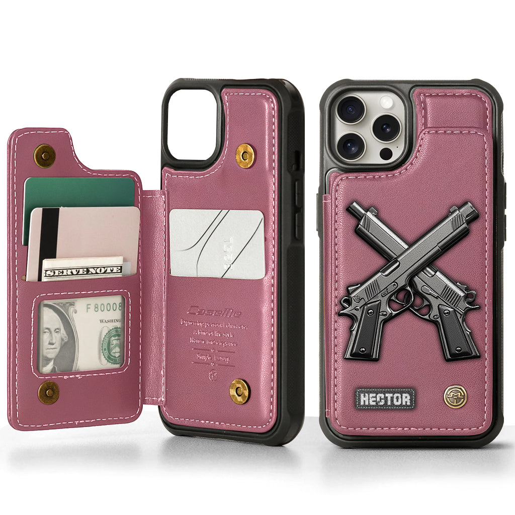 Étui portefeuille pour téléphone avec pistolets croisés - Équipement tactique personnalisé