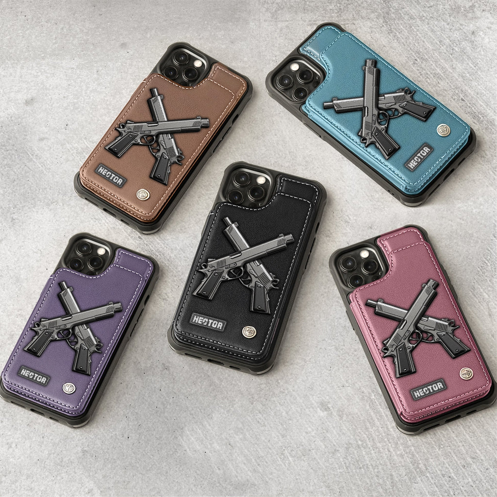 Étui portefeuille pour téléphone avec pistolets croisés - Équipement tactique personnalisé