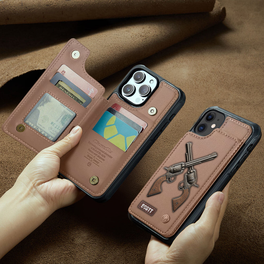 Étui portefeuille pour téléphone avec pistolets croisés - Équipement tactique personnalisé